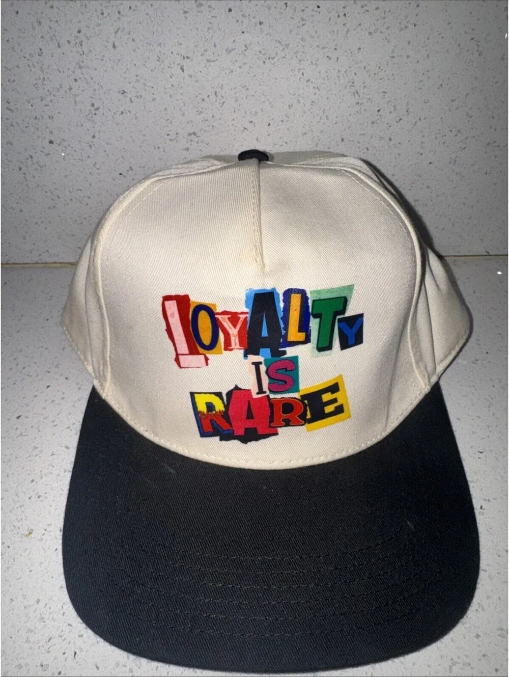 Loyalty Is Rare Trucker Hat Ransom Note Style Cap White Black Foam Snapback